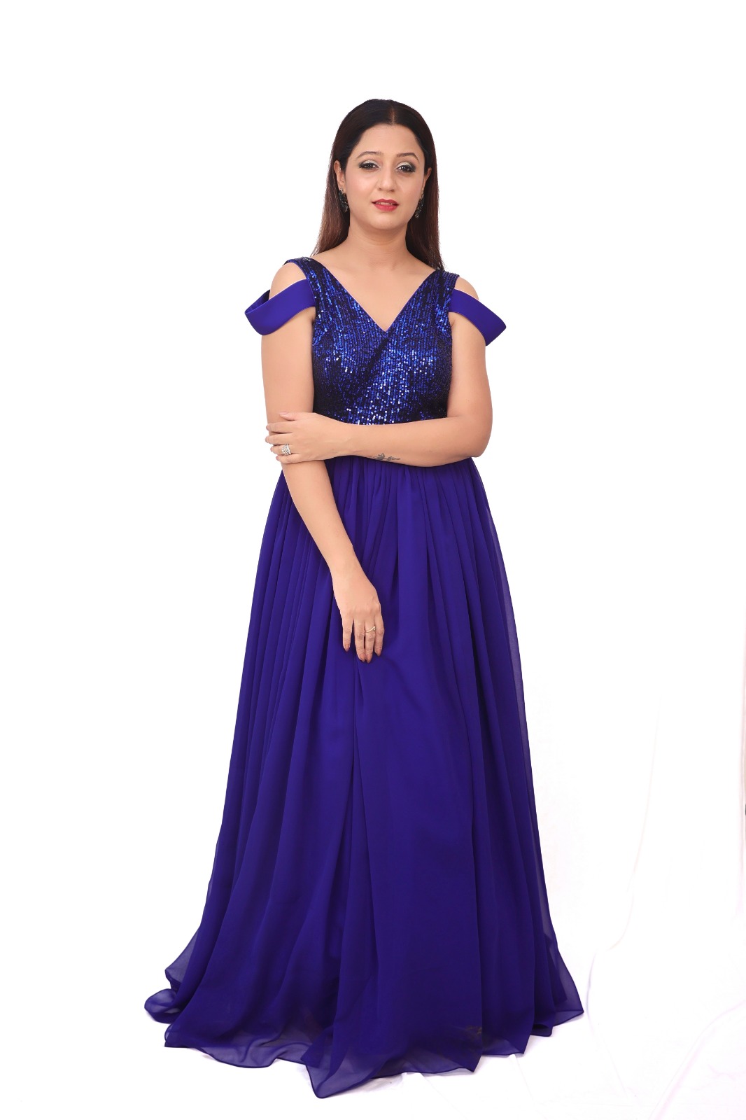Blue Sequin Padded Gown